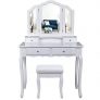 Coiffeuse SONGMICS RDT07W : grande coiffeuse, table de maquillage, avec miroir a 3 volets, 4 tiroirs et 1 tabouret, style champêtre, blanc, rdt07w